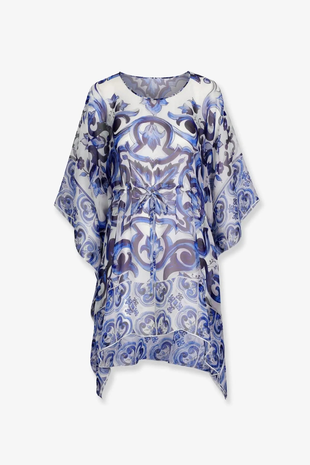 Dolce &amp; gabbana women’s chiffon kaftan in blue with a flowing loose fit and delicate white floral motifs