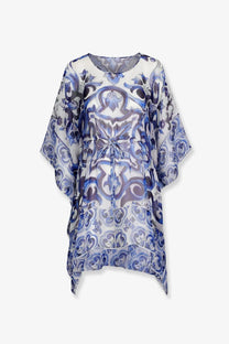 Dolce &amp; gabbana women’s chiffon kaftan in blue with a flowing loose fit and delicate white floral motifs