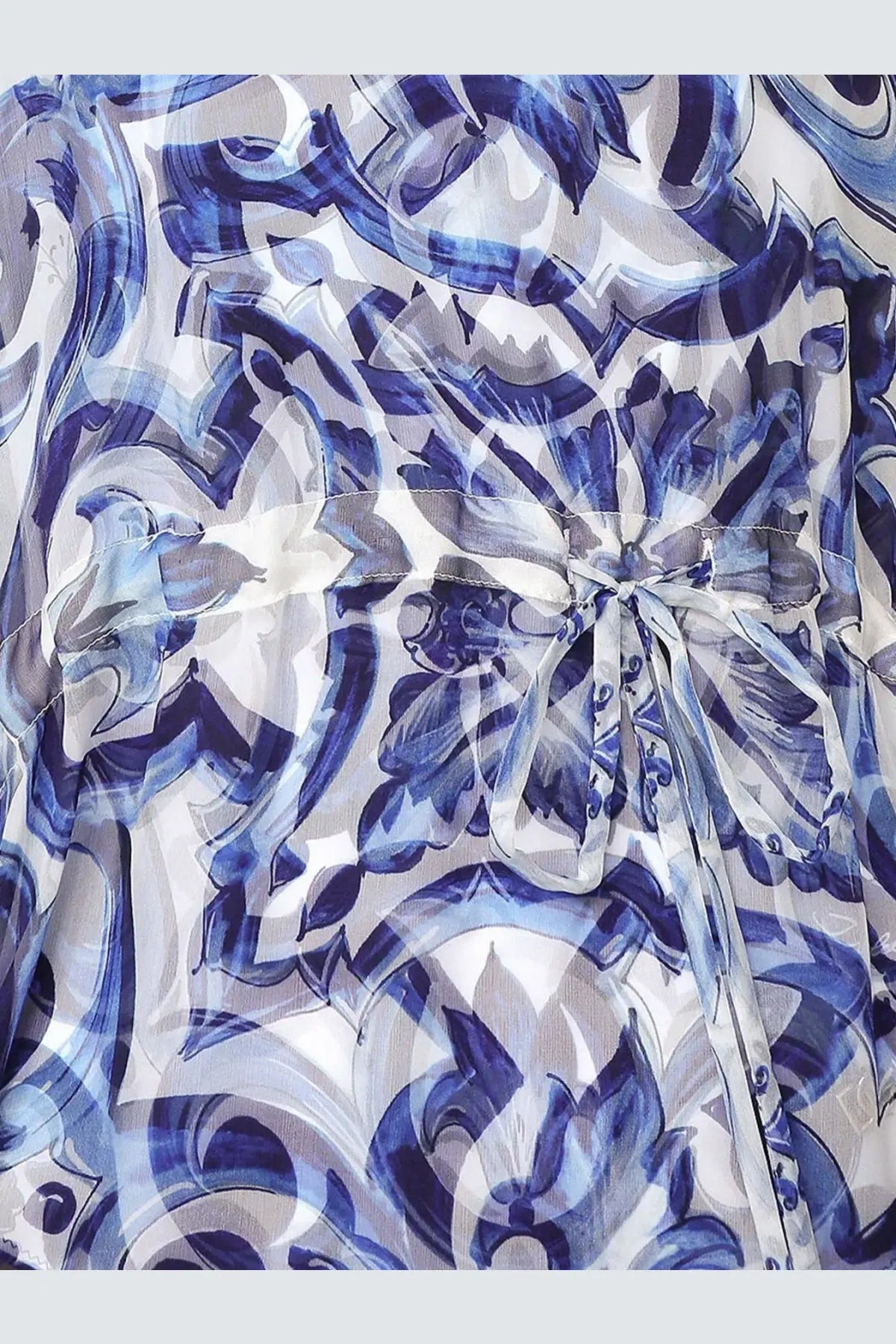 Dolce &amp; Gabbana women’s chiffon kaftan blue with a bold blue and white floral pattern and an elegant tied waistband