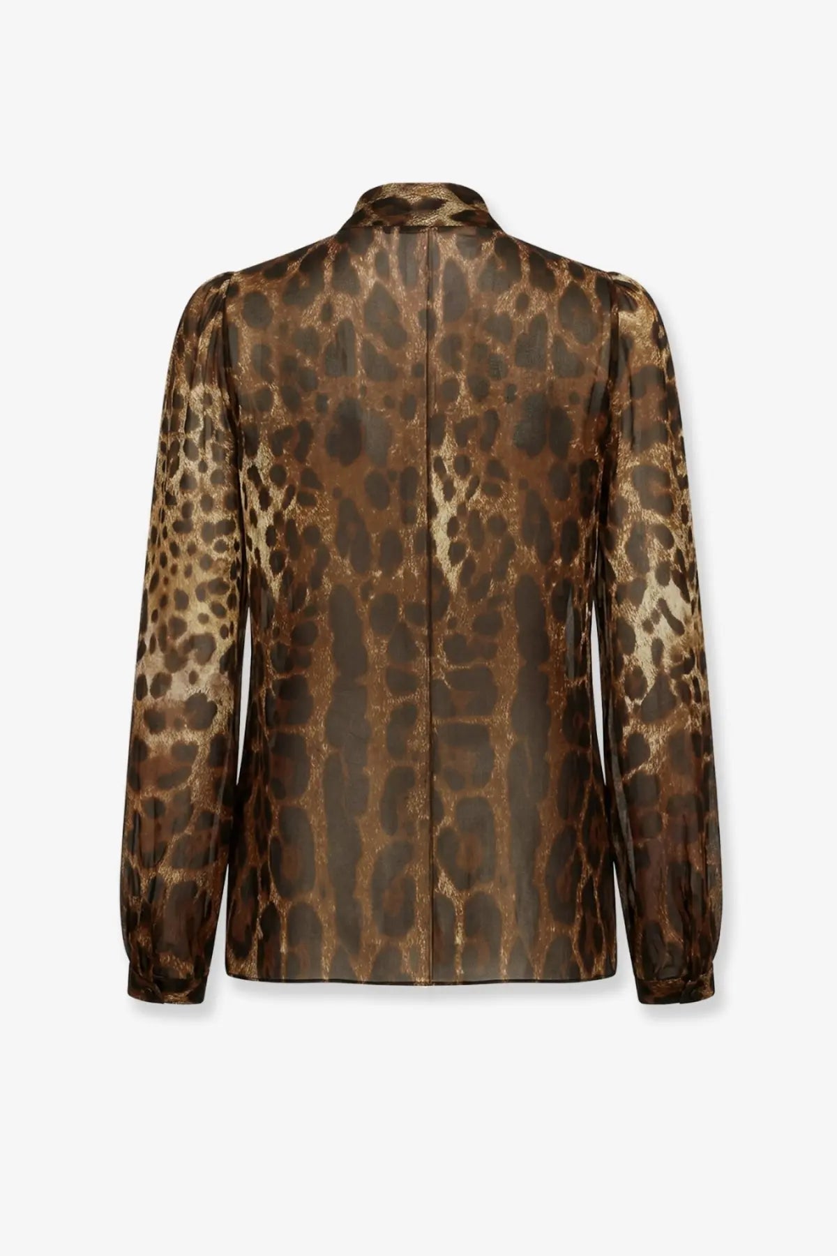 Dolce &amp; Gabbana women’s chiffon blouse in shimmering brown and gold leopard print with subtle sheen