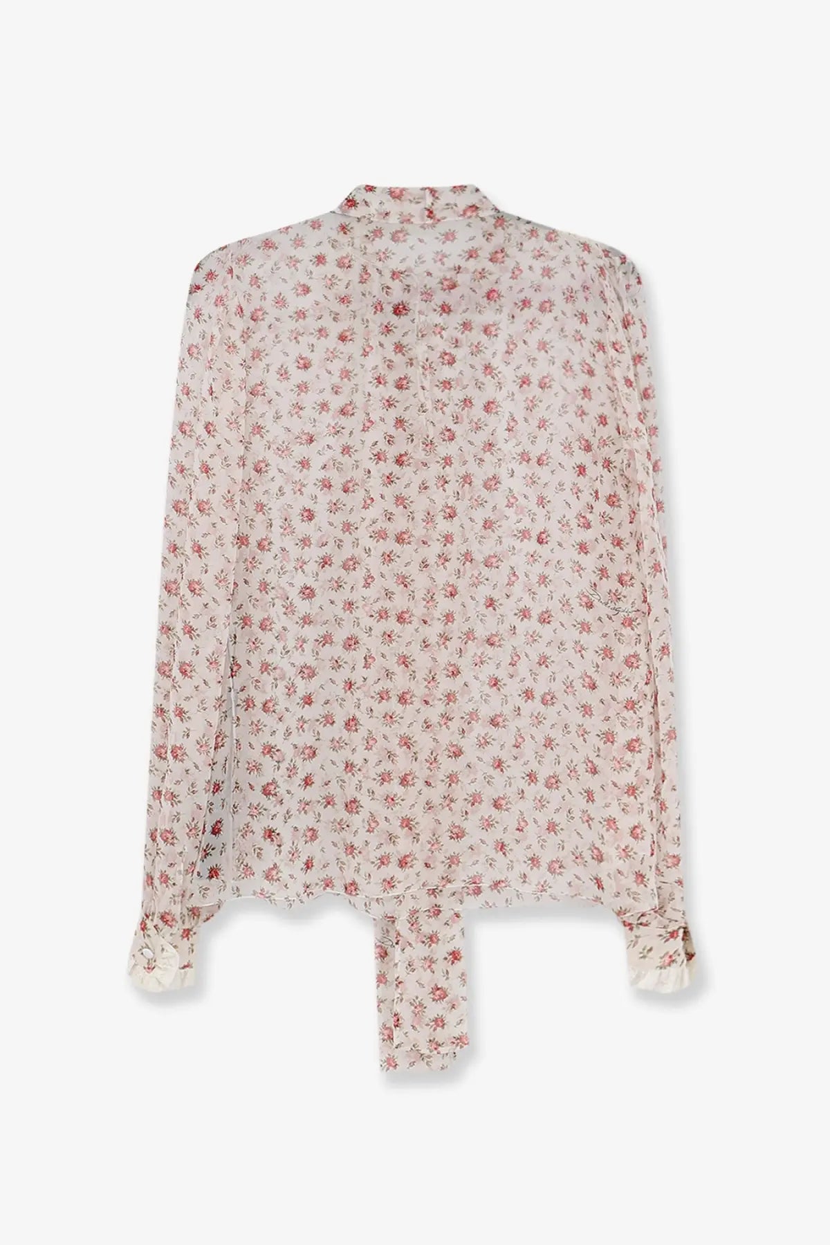 Dolce &amp; Gabbana women’s chiffon shirt pink delicate long-sleeved cream blouse with subtle pink floral sheer fabric