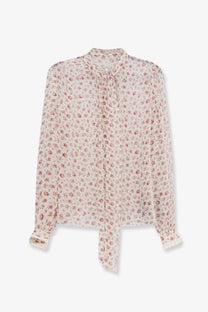 Dolce &amp; gabbana women’s chiffon blouse in soft cream with pink floral patterns and a tie-front neckline
