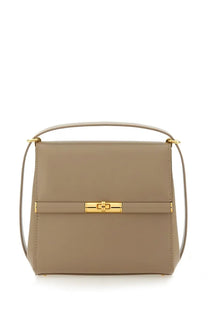 Beige leather dolce &amp; gabbana women’s city marlene handbag with gold-tone hardware and top handle