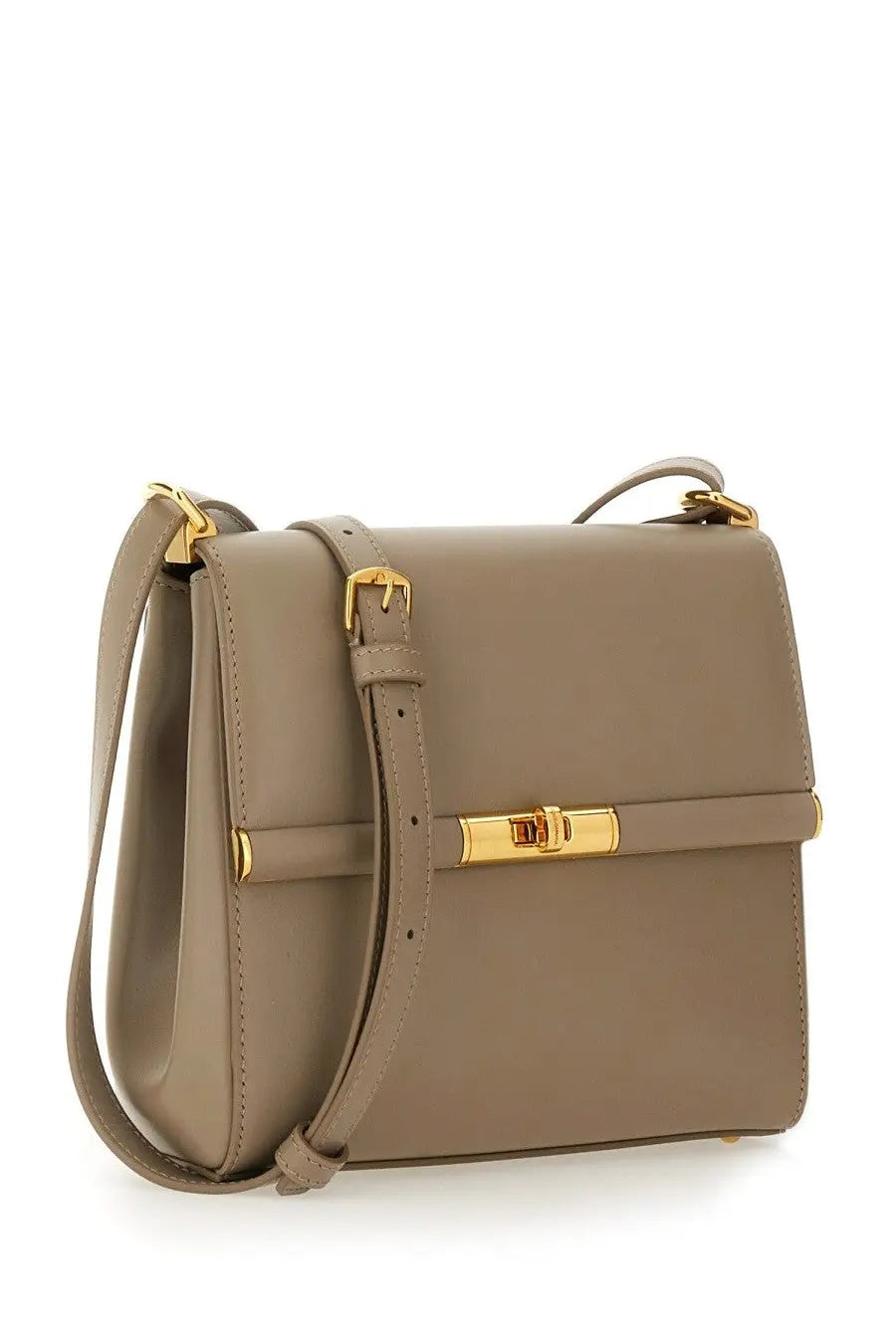 Dolce &amp; Gabbana women’s city Marlene crossbody bag in taupe leather with gold-tone hardware and minimalist design