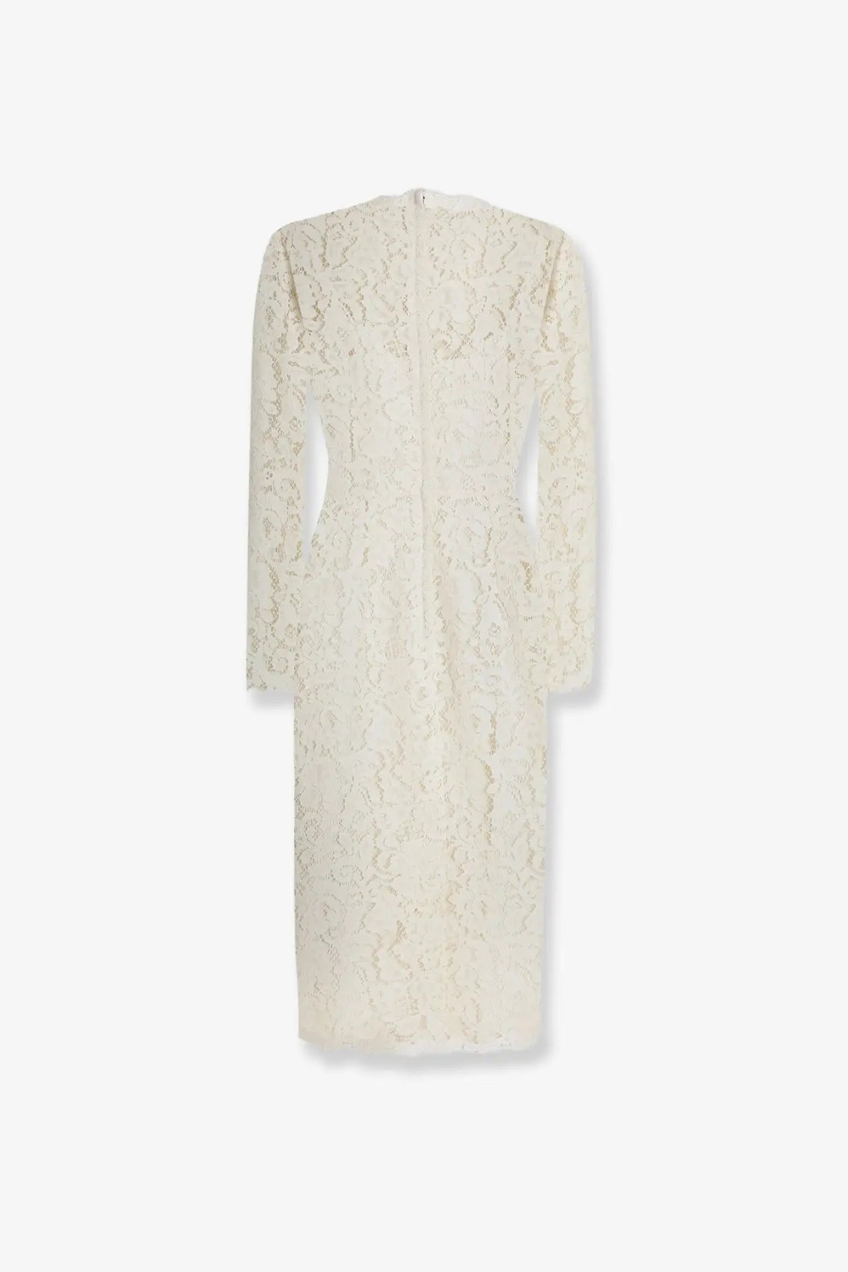 Dolce &amp; Gabbana women’s cream cordonetto lace dress with long sleeves floral pattern and fitted midi silhouette