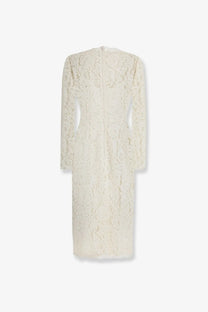 Dolce &amp; Gabbana women’s cream cordonetto lace dress with long sleeves floral pattern and fitted midi silhouette