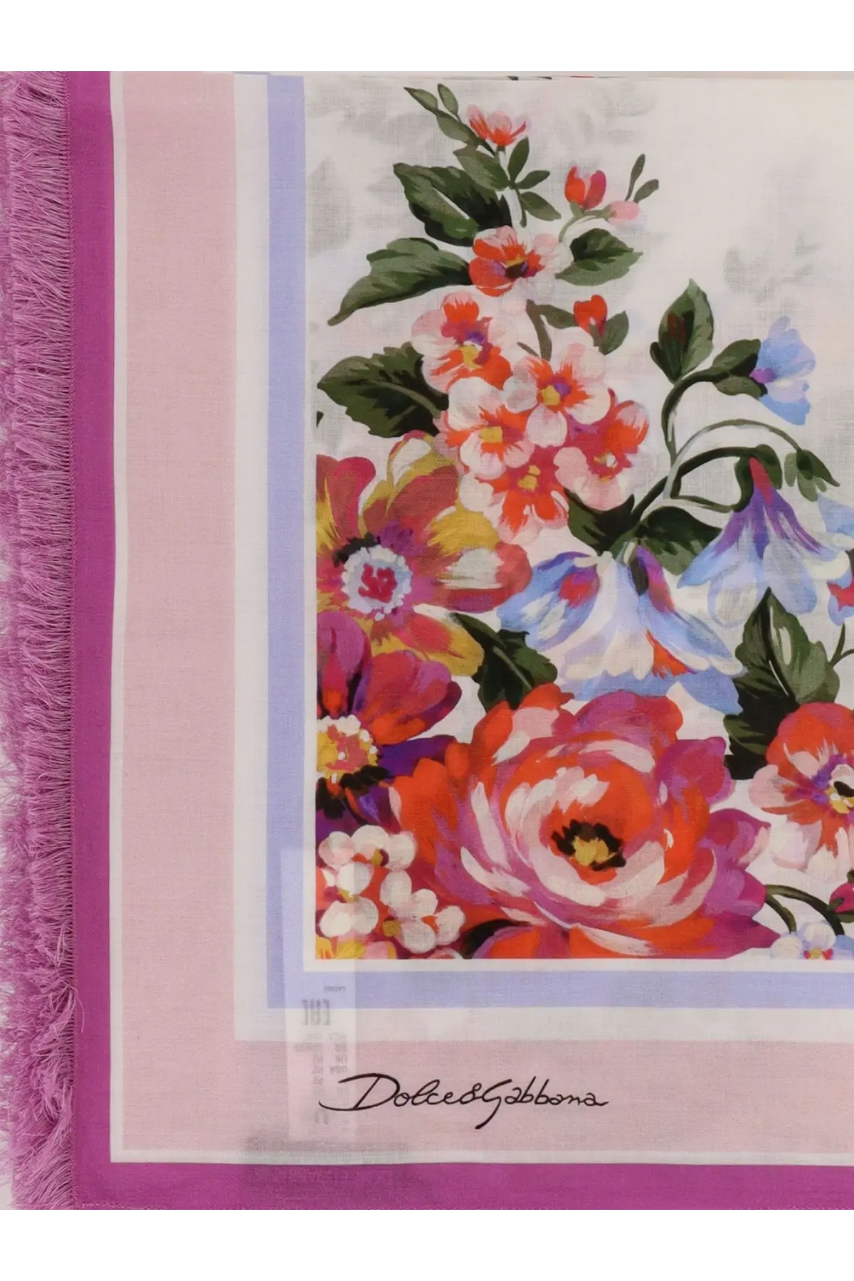 Dolce &amp; Gabbana women’s cotton beach wrap in pink with vibrant floral pattern and fringed edge