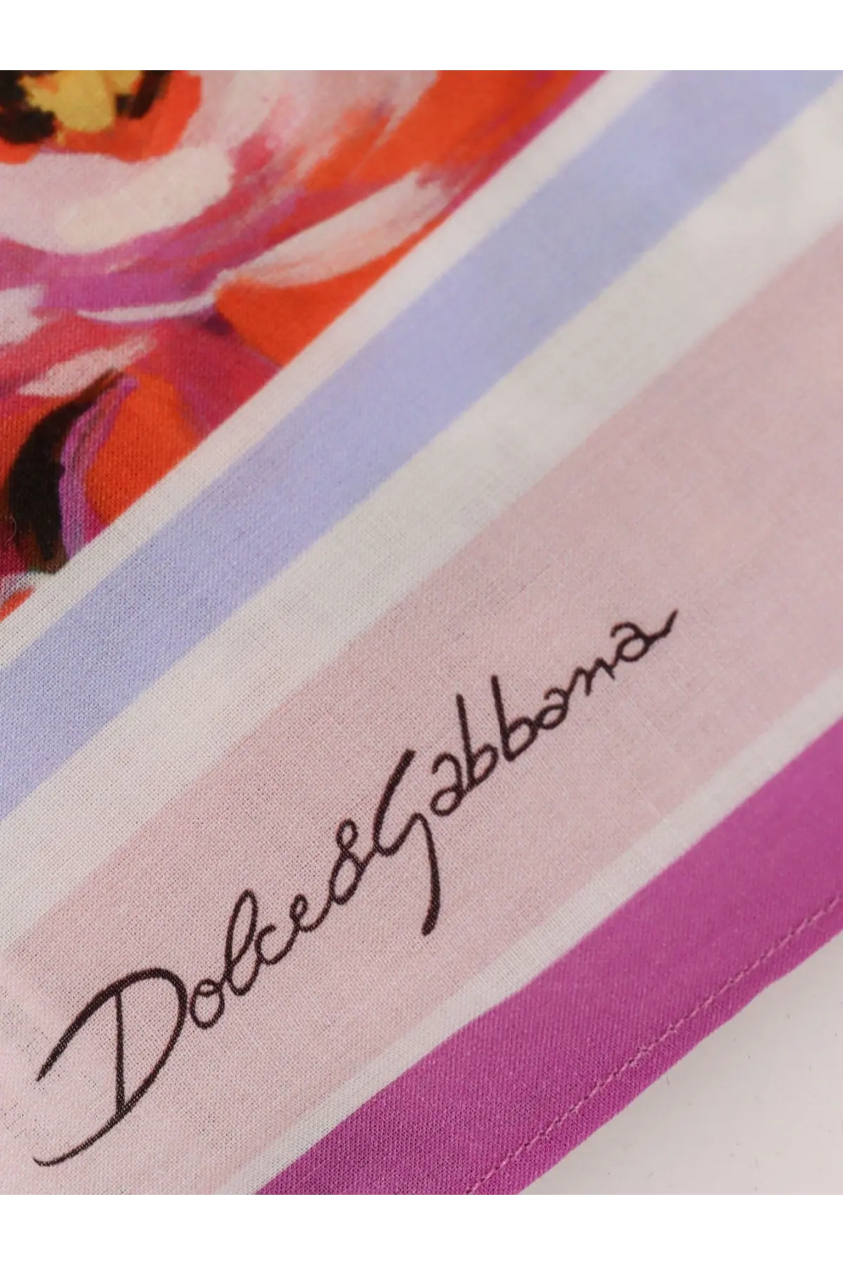 Dolce &amp; gabbana women’s cotton beach wrap in pink with vibrant lavender stripes and bold orange floral print