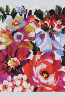 Dolce and Gabbana women’s cotton blend bustier top in white with vibrant floral print of red pink blue and yellow blossoms