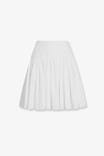 Dolce &amp; Gabbana womens white cotton pleated circle skirt with fitted waistband and flowing gathered fabric