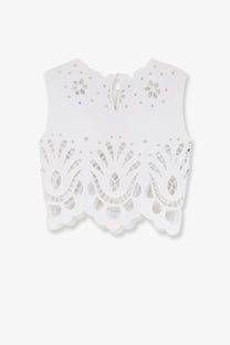 Dolce &amp; Gabbana women’s white cotton lace crop top with delicate floral and scalloped cutout patterns