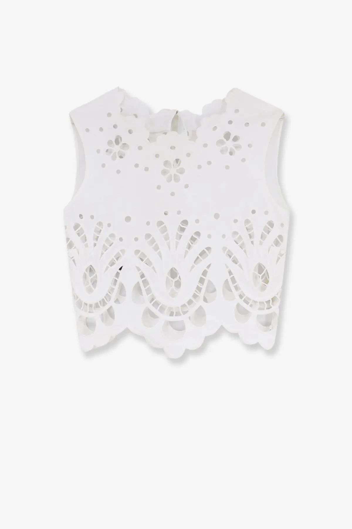 Dolce &amp; Gabbana women’s white cotton lace crop top with delicate floral and scalloped cutout patterns