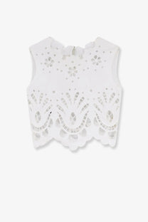 Dolce &amp; Gabbana women’s white cotton lace crop top with delicate floral and scalloped cutout patterns