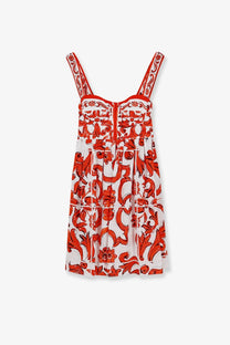 Dolce &amp; Gabbana women’s cotton dress white with vibrant red and white floral pattern and thin sleeveless straps