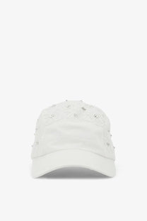Dolce and gabbana women’s white cotton baseball cap with silver rhinestones and subtle floral embroidery