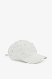 Dolce &amp; Gabbana women’s white cotton baseball cap with silver rhinestones and subtle floral embroidery