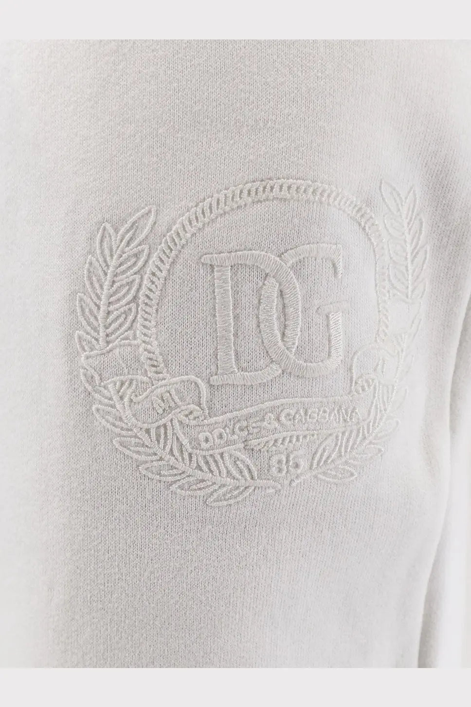 White dolce &amp; gabbana sweatshirt with embroidered dg logo laurel wreath and ribbon detail in cotton material