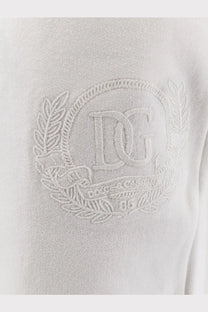White dolce &amp; gabbana sweatshirt with embroidered dg logo laurel wreath and ribbon detail in cotton material