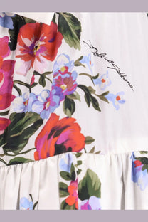 Dolce &amp; Gabbana women’s cotton long skirt white with vibrant red pink blue and green floral print