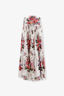 Dolce &amp; Gabbana women’s cotton long skirt white flowing off-white maxi skirt with red and purple floral print and tiered fabric