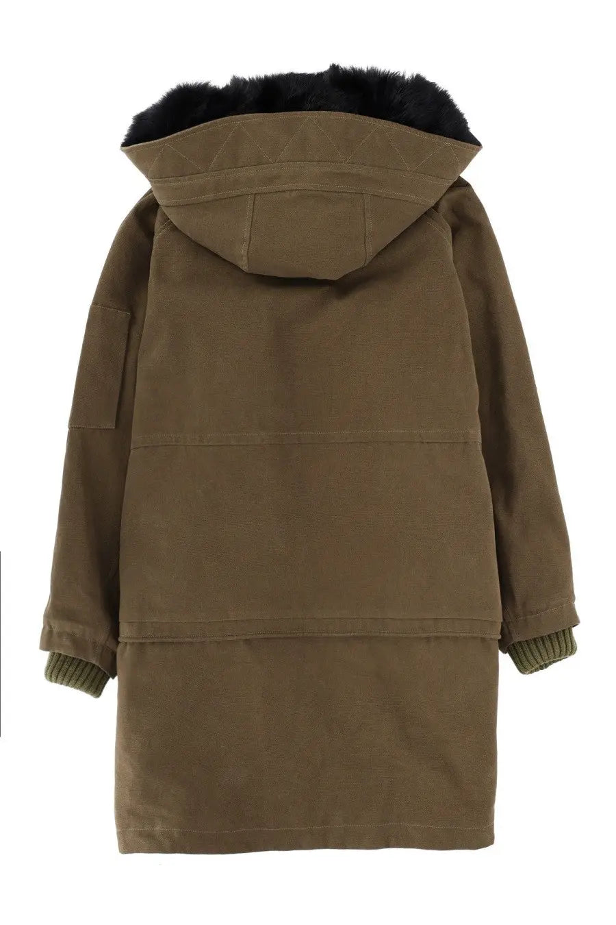 Dolce &amp; Gabbana women’s green cotton parka with brown hood, black faux fur lining, and ribbed green cuffs