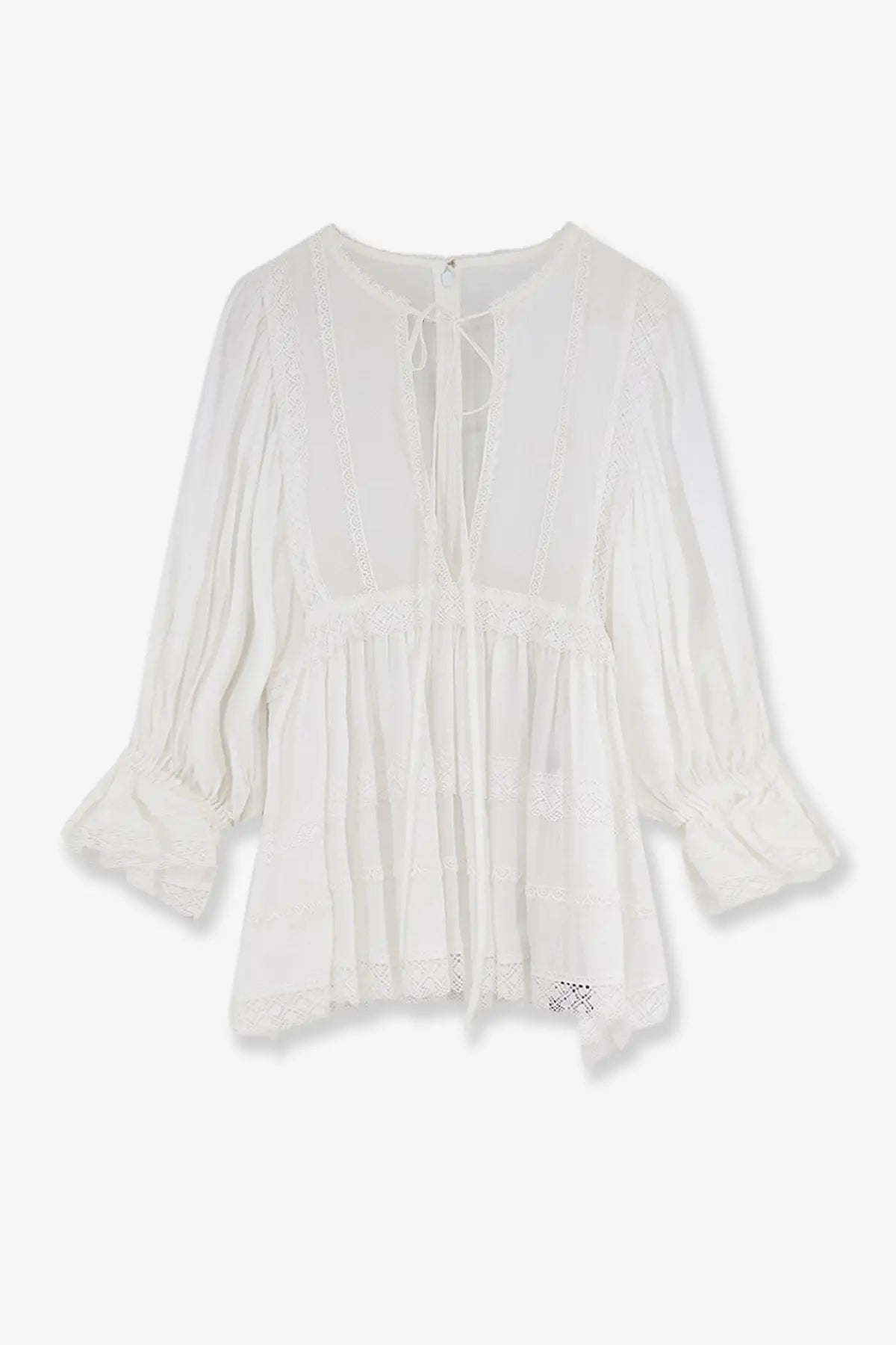 Dolce &amp; Gabbana women’s white cotton blouse with long sleeves embroidered featuring a tie-back neckline back view