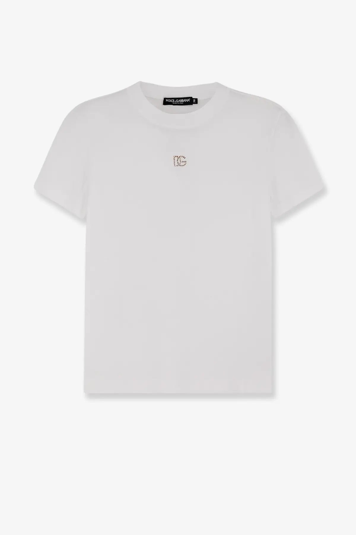 White dolce and gabbana women’s cotton t shirt with a subtle sparkling dg logo embroidered on the chest