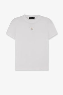 White dolce and gabbana women’s cotton t shirt with a subtle sparkling dg logo embroidered on the chest
