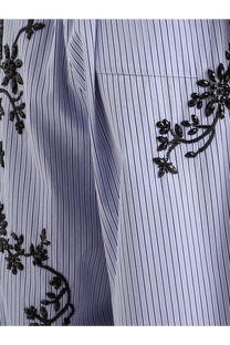 Dolce and gabbana women’s cotton and silk blend trousers blue with light blue and black striped dress and black beaded floral embroidery