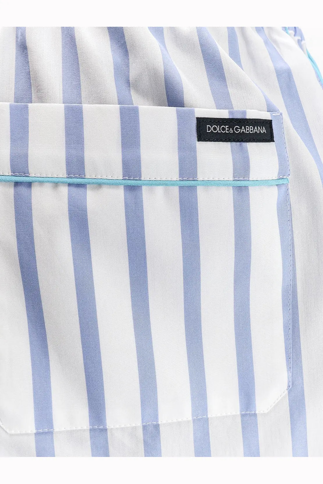 Dolce &amp; Gabbana women’s cotton and silk shorts with white and light blue vertical stripes and black front pocket label