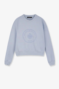 Light blue dolce and gabbana women’s cotton sweatshirt with subtle embroidered circular logo on the chest
