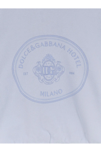 Dolce and gabbana womens grey cotton sweatshirt with white embroidered hotel logo on light blue fabric back