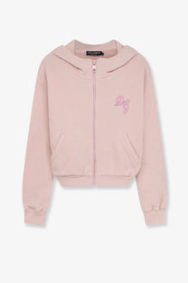 Dolce &amp; Gabbana women’s pink cotton zip-up hoodie with ribbed texture and embroidered dg logo on the chest