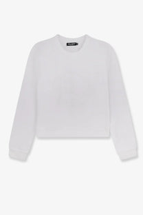 Dolce &amp; Gabbana women’s white cotton cropped sweatshirt with classic crew neck ribbed cuffs and brand label neckline