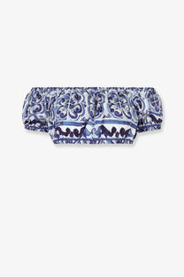 Dolce &amp; gabbana women’s cotton bloomers in blue and white with decorative tile-inspired ruffled pattern