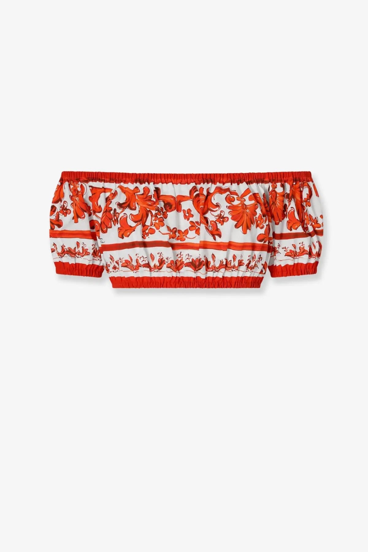 Dolce &amp; Gabbana women’s cotton white and orange floral off-shoulder bandeau top with elasticized waistband