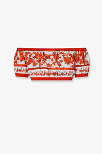 Dolce &amp; Gabbana women’s cotton white and orange floral off-shoulder bandeau top with elasticized waistband