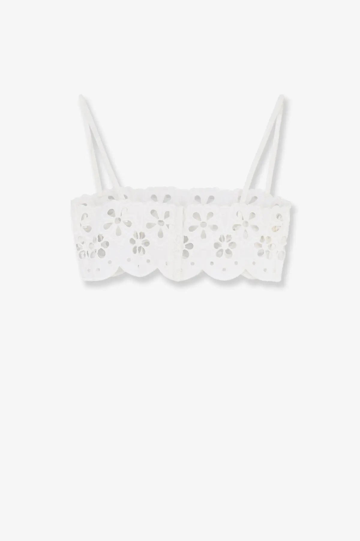 Dolce &amp; Gabbana women’s white cotton crochet crop top with delicate floral cutouts and thin straps