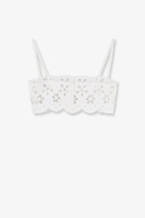 Dolce &amp; Gabbana women’s white cotton crochet crop top with delicate floral cutouts and thin straps