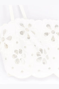 Dolce &amp; Gabbana women’s white cotton top with delicate floral cutout lace and scalloped edges