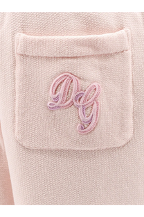 Dolce gabbana womens cotton trousers blue with pink embroidered dg monogram patch on light pink knit fabric pocket