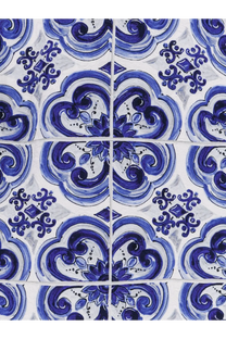Dolce &amp; gabbana women’s cotton and viscose dress in blue with intricate blue and white ceramic tile floral patterns