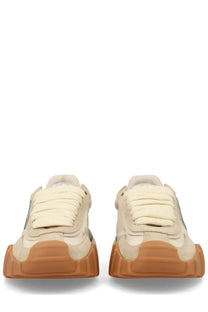 Dolce &amp; Gabbana women’s dg athletic sneaker beige cream-colored suede with chunky tan sole and gray side accents