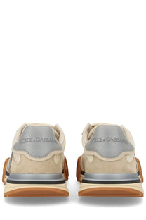 Dolce &amp; Gabbana women’s dg athletic sneaker beige with beige and gray suede upper rubber sole and metallic heel tab