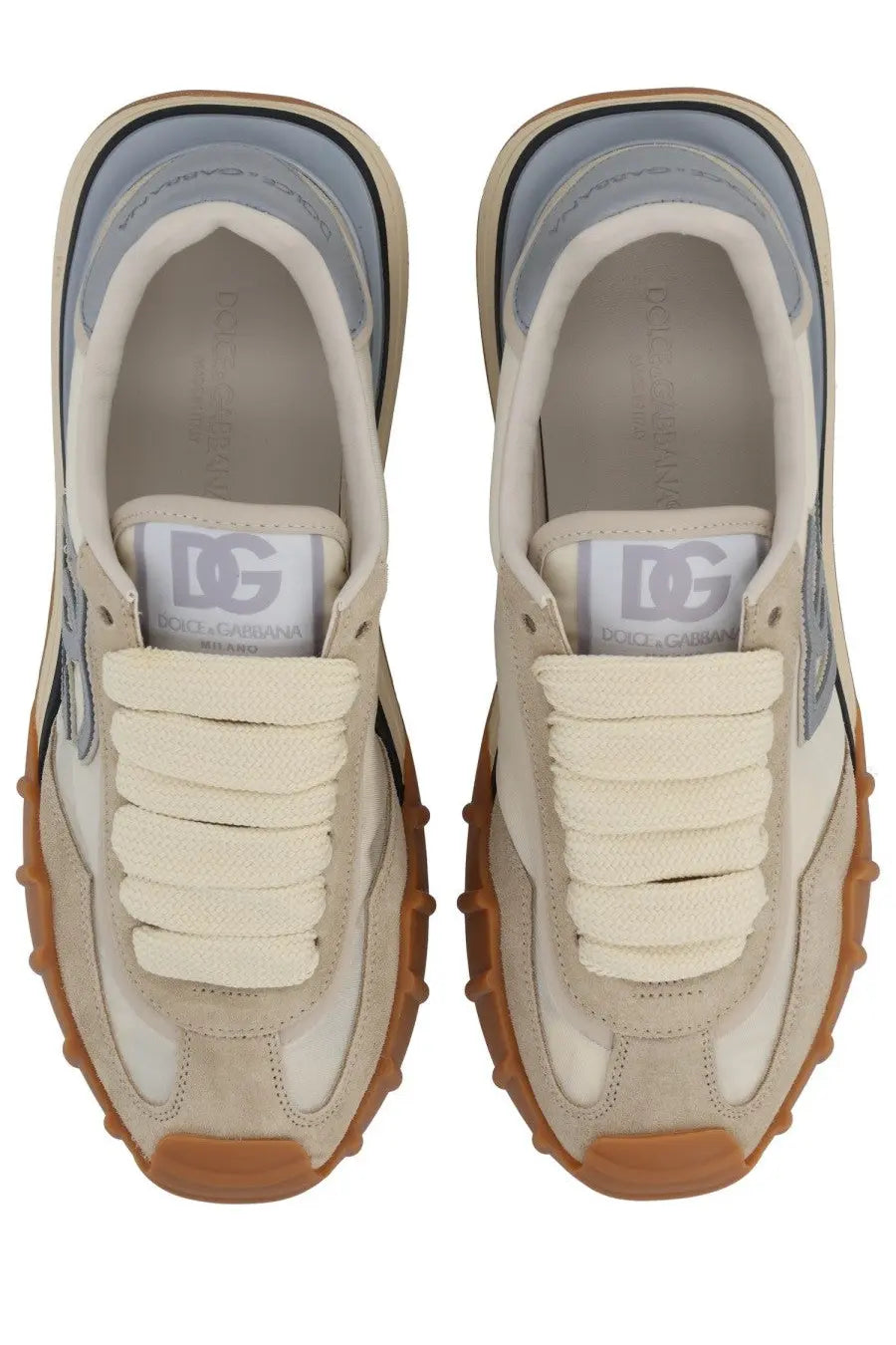 Dolce &amp; Gabbana women’s beige chunky sneaker with suede mesh and rubber details for athletic wear