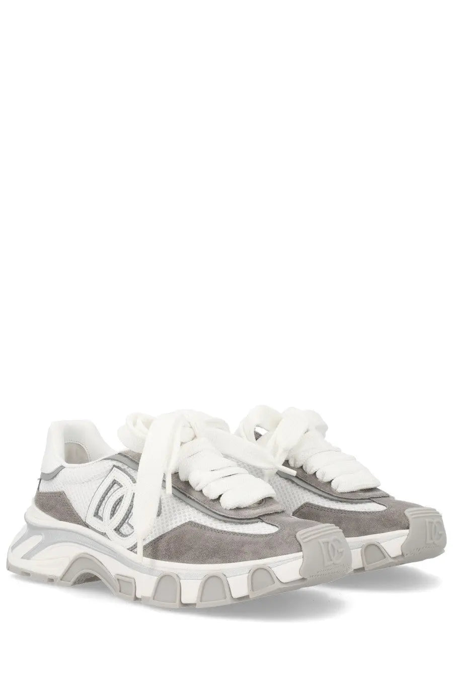 Dolce &amp; Gabbana women’s DG Country Road sneaker gray with chunky sole suede and mesh upper with logo detailing