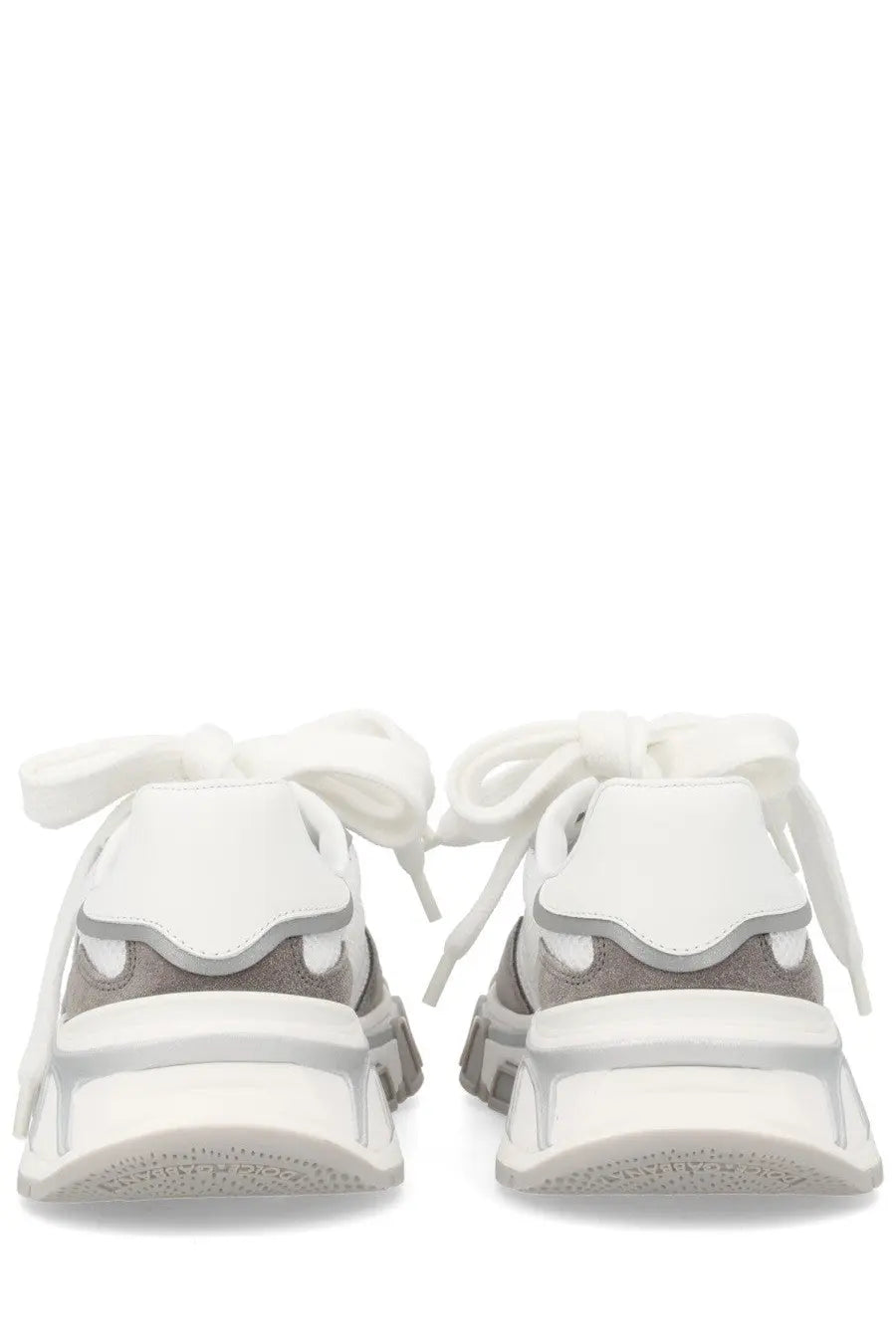 Dolce &amp; Gabbana women’s DG Country Road sneaker in white and gray chunky design with thick soles and tied laces