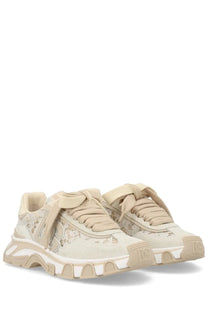 Beige dolce &amp; gabbana women’s dg country lace-up sneakers with chunky sole and subtle heel branding back view