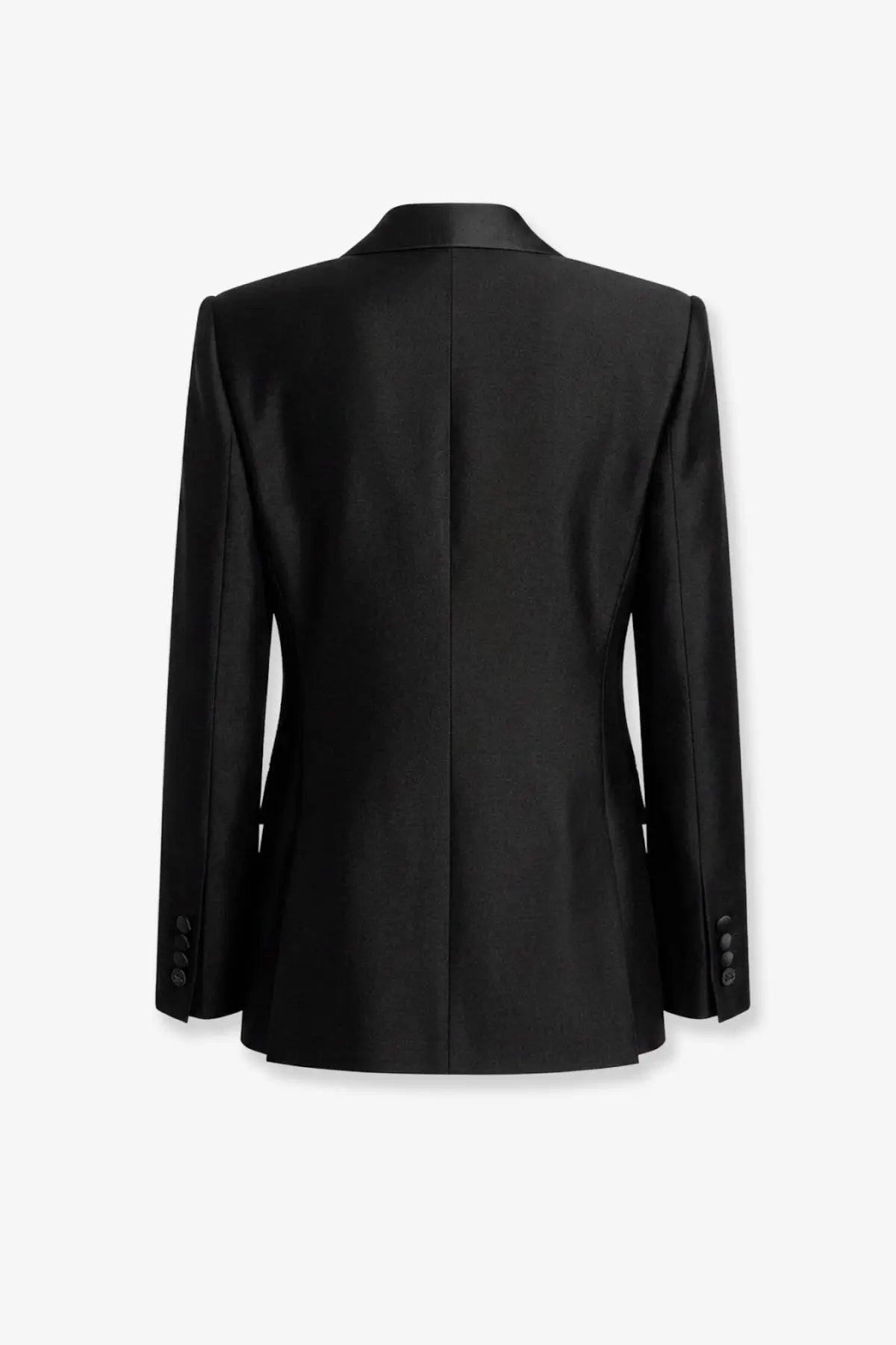 Dolce &amp; Gabbana women’s double breasted black faille blazer with a sleek structured silhouette and subtle sheen