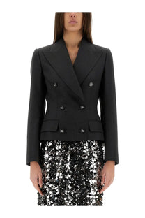 Dolce &amp; Gabbana women’s double breasted black blazer with silver toned buttons and tailored fit